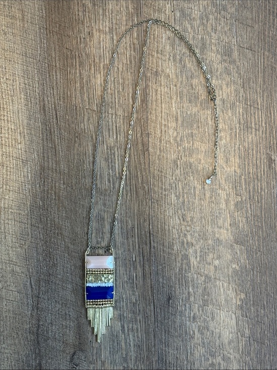 Noonday Collection Jewelry - Noonday Collection Gold Fringe Peach and Navy Gemstone Pendant Necklace
